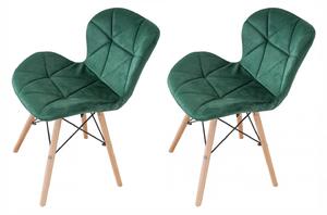 Set 2 scaune Oslo, DENVER, catifea verde, picioare lemn, 48x39x74 cm