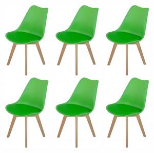Set 6 scaune Stockholm, DENVER, piele ecologica verde, picioare lemn, 48x50x86 cm