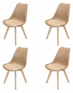 Set 4 scaune Stockholm, DENVER, piele ecologica cappuccino, picioare lemn, 48x50x84 cm