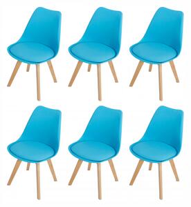 Set 6 scaune Stockholm, DENVER, piele ecologica turcoaz, picioare lemn, 48x50x86 cm