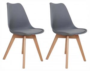Set 2 scaune Stockholm, DENVER, piele ecologica gri, picioare lemn, 48x50x82 cm