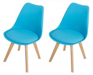 Set 2 scaune Stockholm, DENVER, piele ecologica turcoaz, picioare lemn, 48x50x82 cm