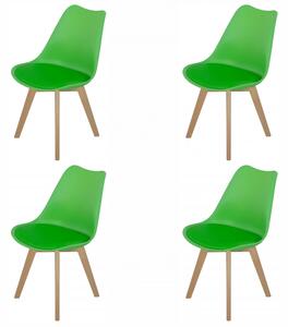 Set 4 scaune Stockholm, DENVER, piele ecologica verde, picioare lemn, 48x50x84 cm