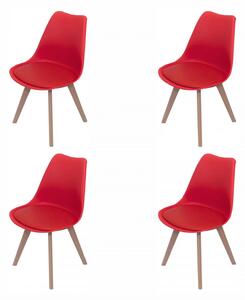 Set 4 scaune Stockholm, DENVER, piele ecologica rosie, picioare lemn, 48x50x84 cm