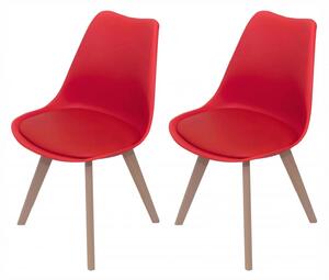 Set 2 scaune Stockholm, DENVER, piele ecologica rosie, picioare lemn, 48x50x82 cm