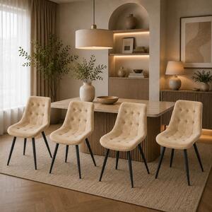 Set 4 scaune Osaka, DENVER, catifea bej, picioare metalice negre, 53x53x84 cm