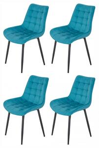Set 4 scaune Osaka, DENVER, catifea turcoaz, picioare metalice negre, 53x53x84 cm