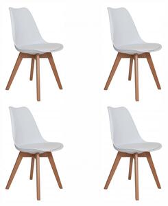 Set 4 scaune Stockholm, DENVER, piele ecologica alba, picioare lemn, 48x50x84 cm