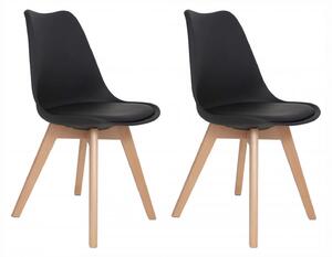 Set 2 scaune Stockholm, DENVER, piele ecologica neagra, picioare lemn, 48x50x82 cm