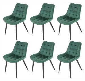 Set 6 scaune Osaka, DENVER, catifea verde, picioare metalice negre, 53x53x86 cm