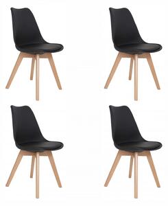 Set 4 scaune Stockholm, DENVER, piele ecologica neagra, picioare lemn, 48x50x84 cm