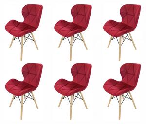 Set 6 scaune Oslo, DENVER, catifea bordo, picioare lemn, 48x39x74 cm
