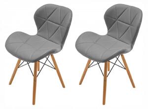 Set 2 scaune Oslo, DENVER, piele ecologica gri, picioare lemn, 48x39x74 cm