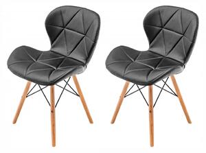 Set 2 scaune Oslo, DENVER, piele ecologica neagra, picioare lemn, 48x39x74 cm