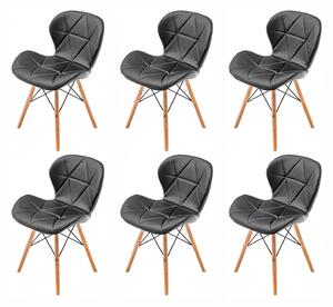 Set 6 scaune Oslo, DENVER, piele ecologica neagra, picioare lemn, 48x39x74 cm