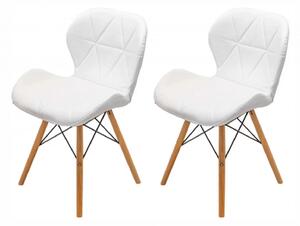Set 2 scaune Oslo, DENVER, piele ecologica alba, picioare lemn, 48x39x74 cm