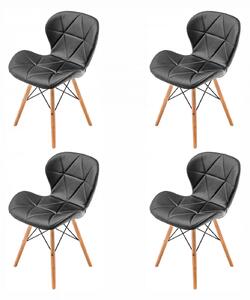 Set 4 scaune Oslo, DENVER, piele ecologica neagra, picioare lemn, 48x39x74 cm