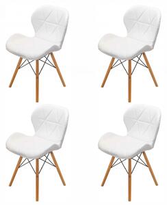 Set 4 scaune Oslo, DENVER, piele ecologica alba, picioare lemn, 48x39x74 cm