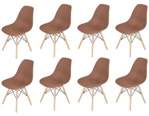 Set 8 scaune Malmo, DENVER, sezut tip scoica cappuccino, picioare lemn, 48x54x80 cm