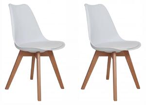 Set 2 scaune Stockholm, DENVER, piele ecologica alba, picioare lemn, 48x50x82 cm