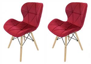 Set 2 scaune Oslo, DENVER, catifea bordo, picioare lemn, 48x39x74 cm