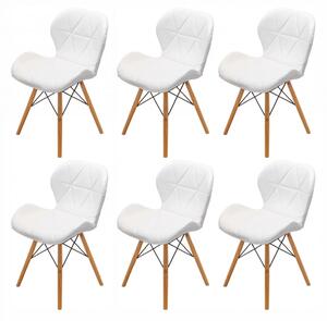 Set 6 scaune Oslo, DENVER, piele ecologica alba, picioare lemn, 48x39x74 cm