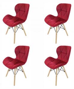 Set 4 scaune Oslo, DENVER, catifea bordo, picioare lemn, 48x39x74 cm