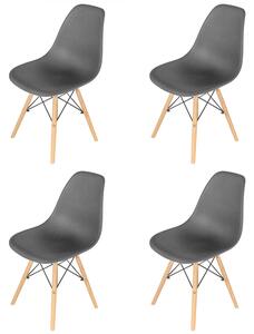 Set 4 scaune Malmo, DENVER, sezut tip scoica negru, picioare lemn, 46x54x80 cm