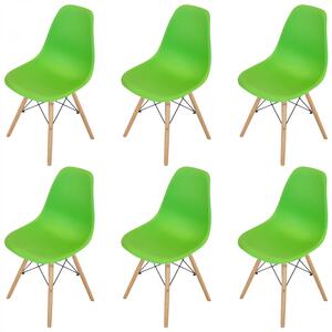 Set 6 scaune Malmo, DENVER, sezut tip scoica verde, picioare lemn, 46x54x80 cm