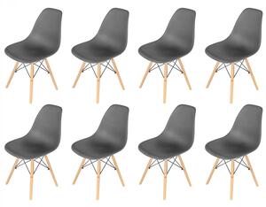 Set 8 scaune Malmo, DENVER, sezut tip scoica negru, picioare lemn, 48x54x80 cm