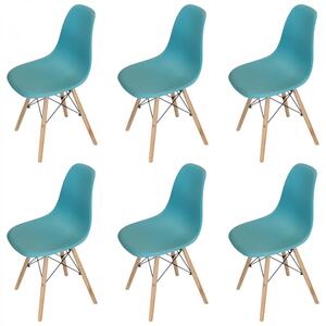 Set 6 scaune Malmo, DENVER, sezut tip scoica turcoaz, picioare lemn, 46x54x80 cm