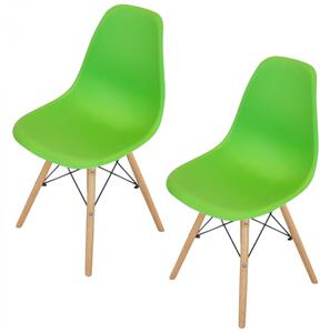 Set 2 scaune Malmo, DENVER, sezut tip scoica verde, picioare lemn, 46x54x80 cm