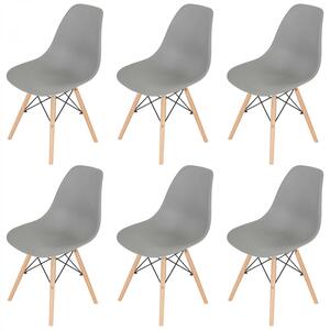 Set 6 scaune Malmo, DENVER, sezut tip scoica gri, picioare lemn, 46x54x80 cm