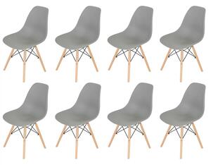Set 8 scaune Malmo, DENVER, sezut tip scoica gri, picioare lemn, 48x54x80 cm