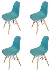 Set 4 scaune Malmo, DENVER, sezut tip scoica turcoaz, picioare lemn, 46x54x80 cm