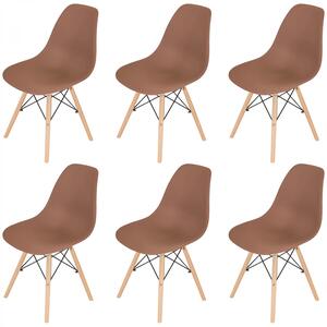 Set 6 scaune Malmo, DENVER, sezut tip scoica cappuccino, picioare lemn, 46x54x80 cm