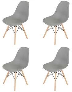 Set 4 scaune Malmo, DENVER, sezut tip scoica gri, picioare lemn, 46x54x80 cm