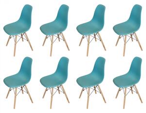 Set 8 scaune Malmo, DENVER, sezut tip scoica turcoaz, picioare lemn, 48x54x80 cm