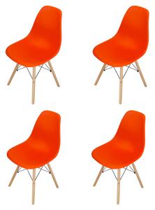 Set 4 scaune Malmo, DENVER, sezut tip scoica portocaliu, picioare lemn, 46x54x80 cm