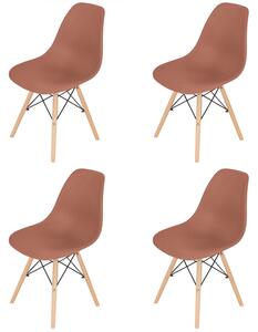 Set 4 scaune Malmo, DENVER, sezut tip scoica cappuccino, picioare lemn, 46x54x80 cm