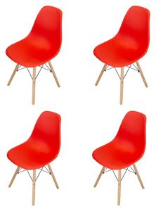 Set 4 scaune Malmo, DENVER, sezut tip scoica rosu, picioare lemn, 46x54x80 cm