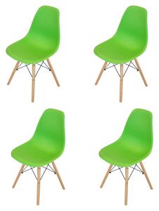 Set 4 scaune Malmo, DENVER, sezut tip scoica verde, picioare lemn, 46x54x80 cm