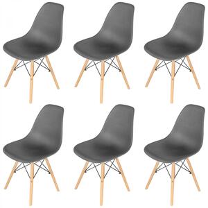 Set 6 scaune Malmo, DENVER, sezut tip scoica negru, picioare lemn, 46x54x80 cm