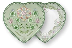 Set 2 farfurii, formă de inimă, Pip Studio, Light Green, 21.5 cm, colecția Lily & Lotus