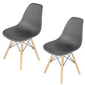 Set 2 scaune Malmo, DENVER, sezut tip scoica negru, picioare lemn, 46x54x80 cm