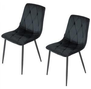 Set 2 scaune Kobe, DENVER, catifea neagra, picioare metalice negre, 43x55x84 cm