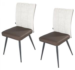 Set 2 scaune Tivoli, DENVER, piele ecologica maro si stofa bej, picioare metalice negre, 46x56x92 cm