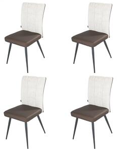Set 4 scaune Tivoli, DENVER, piele ecologica maro si stofa bej, picioare metalice negre, 46x56x94 cm