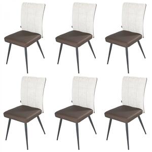 Set 6 scaune Tivoli, DENVER, piele ecologica maro si stofa bej, picioare metalice negre, 46x56x96 cm