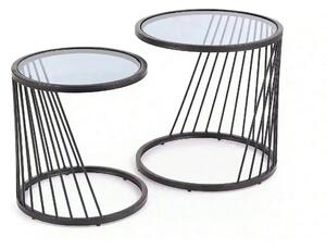 Set 2 masute cafea ANTILLA, transparent/negru, sticla/otel